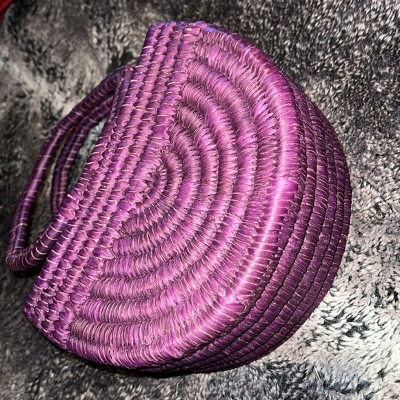 Vintage luxe Style Purple Handmade top  handle Natural Woven bag - Picture 11 of 11